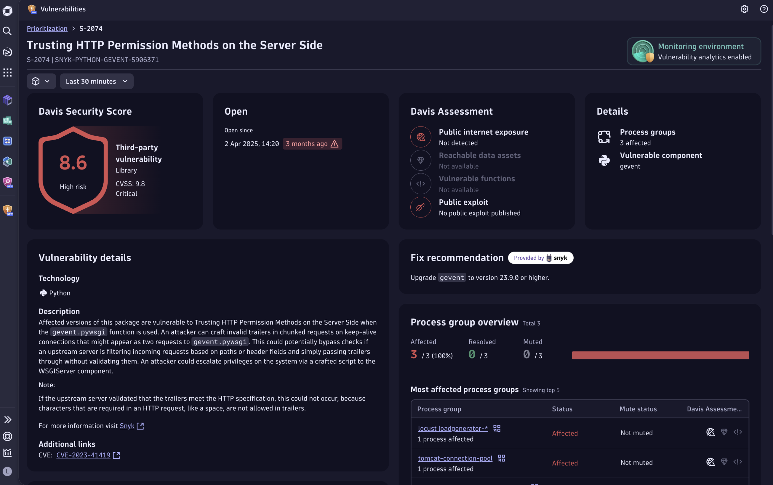 Real-time Python vulnerability detection in production