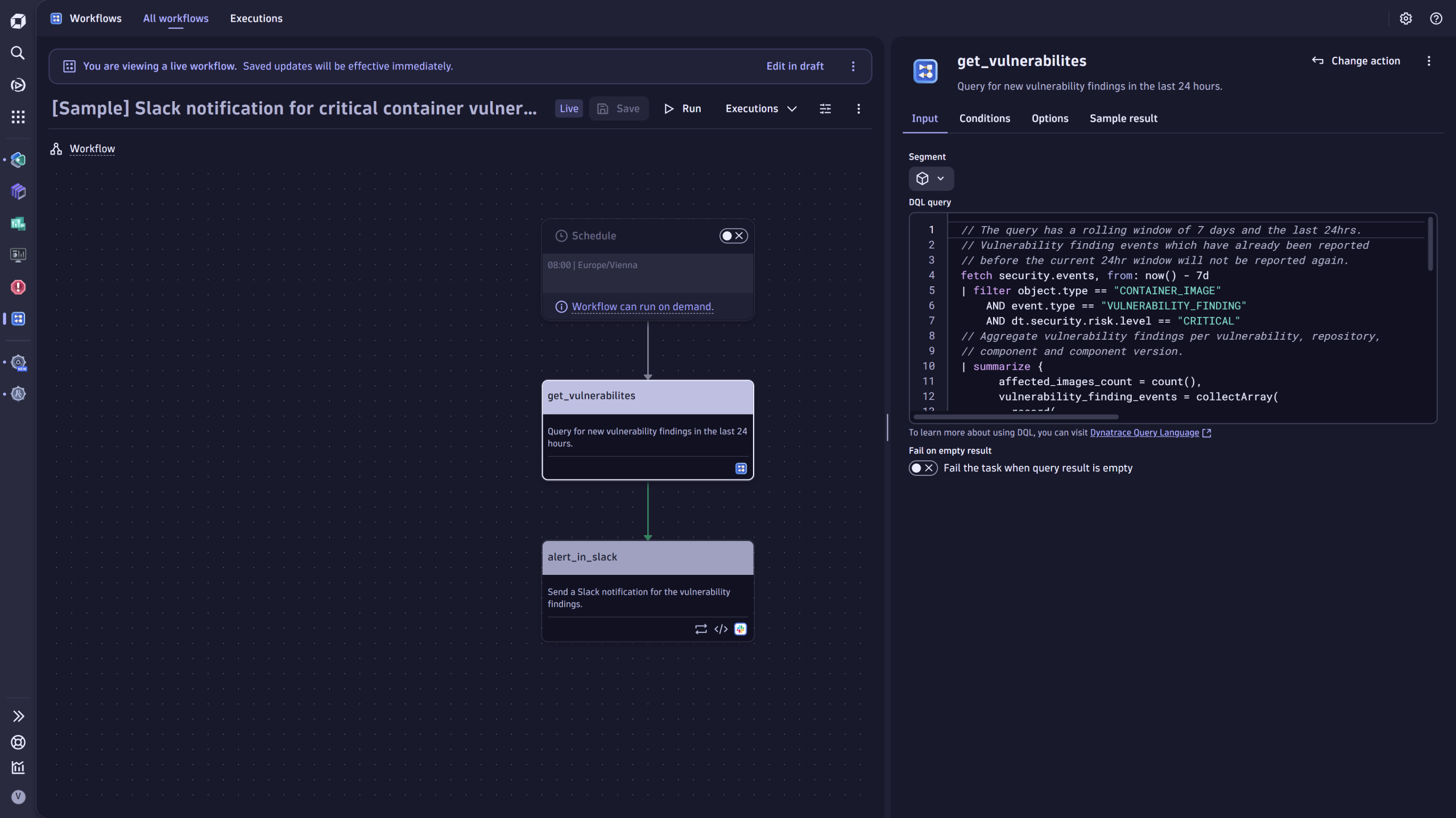 Workflow to find vulnerabilities with Dynatrace