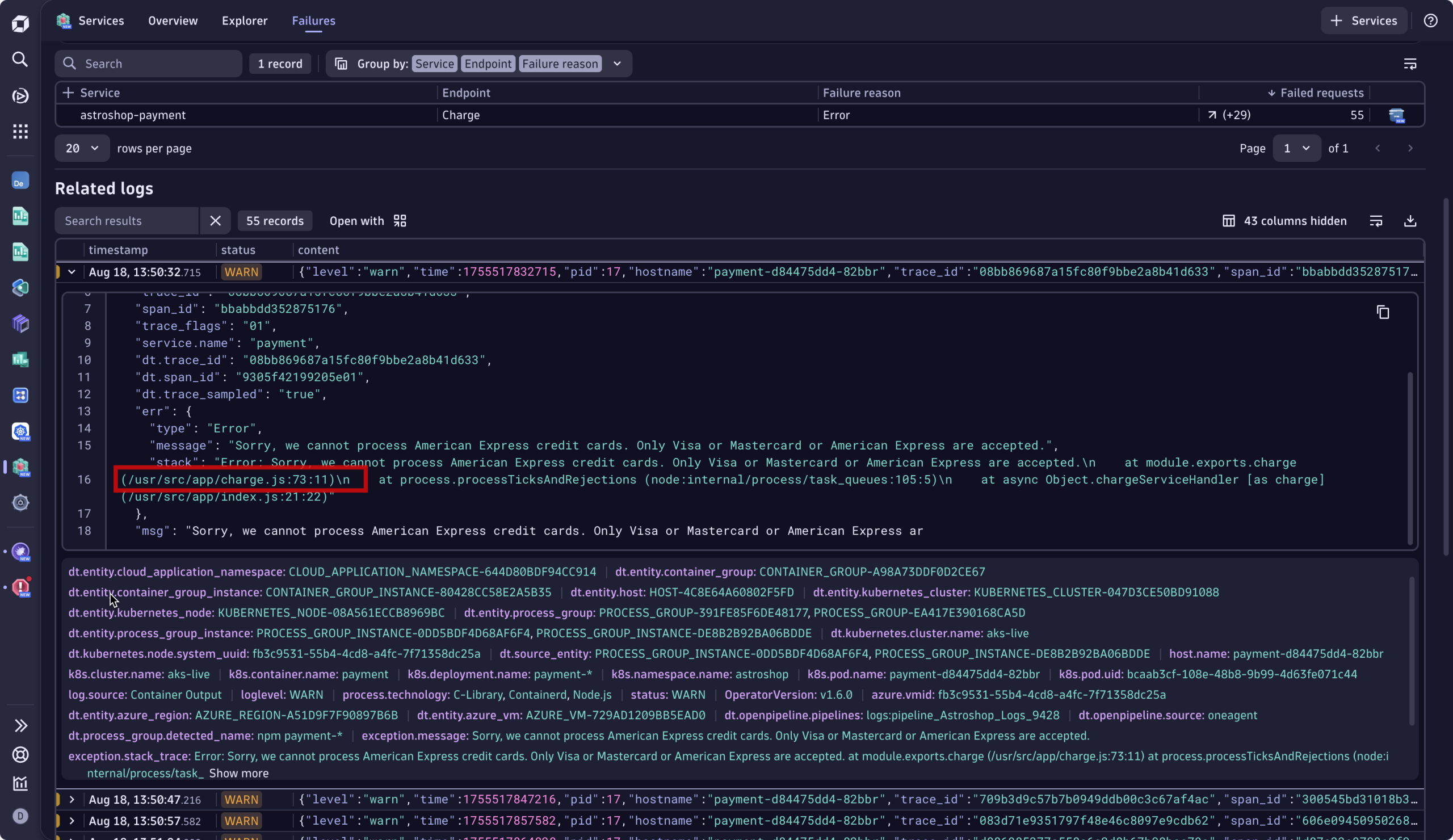 Figure 5. Drill down to the root cause on the code level.