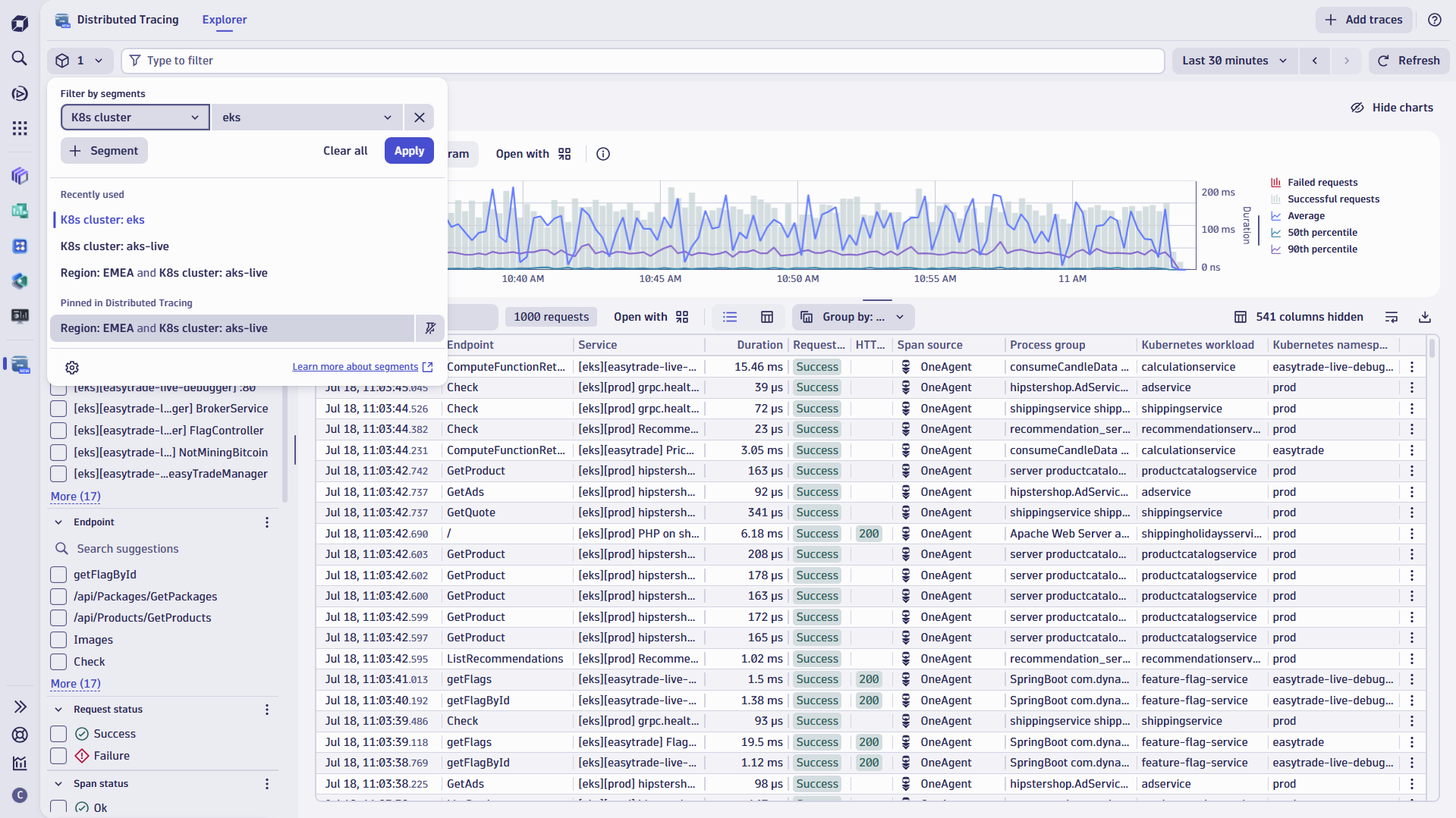 Figure 2. Pin your recently used segments for quick access in the menu.