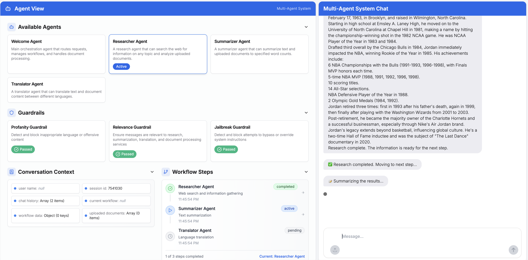 Welcome Agent user prompt and composite query for the sample agentic AI application