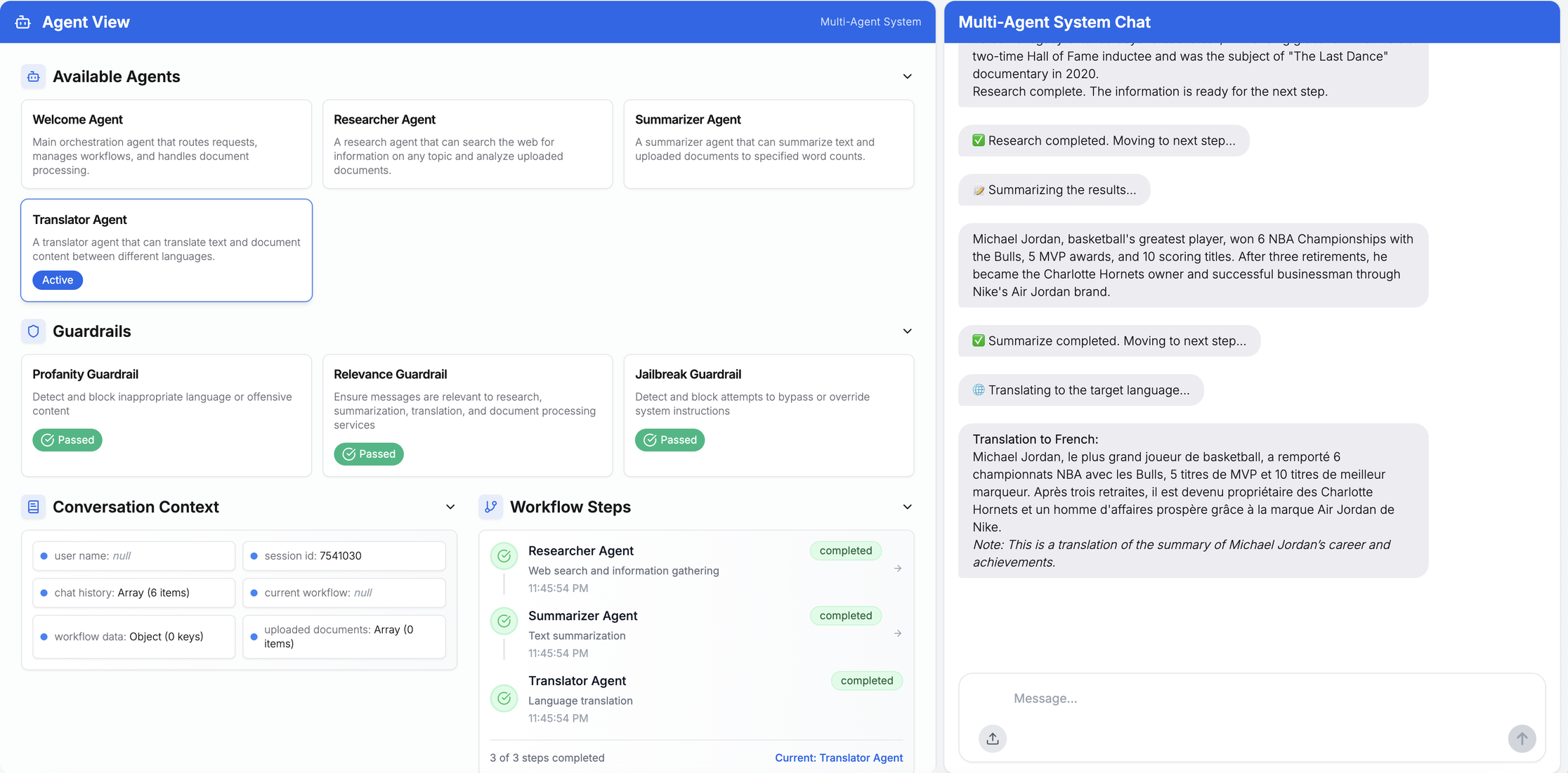 Handoff to Translator agent in multi-agent workflow
