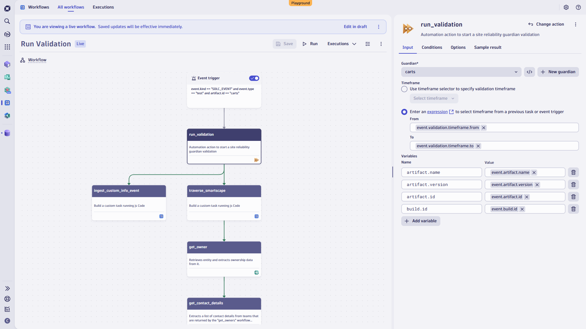Figure 4. Automatically validate new releases with Site Reliability Guardians using targeted segments.