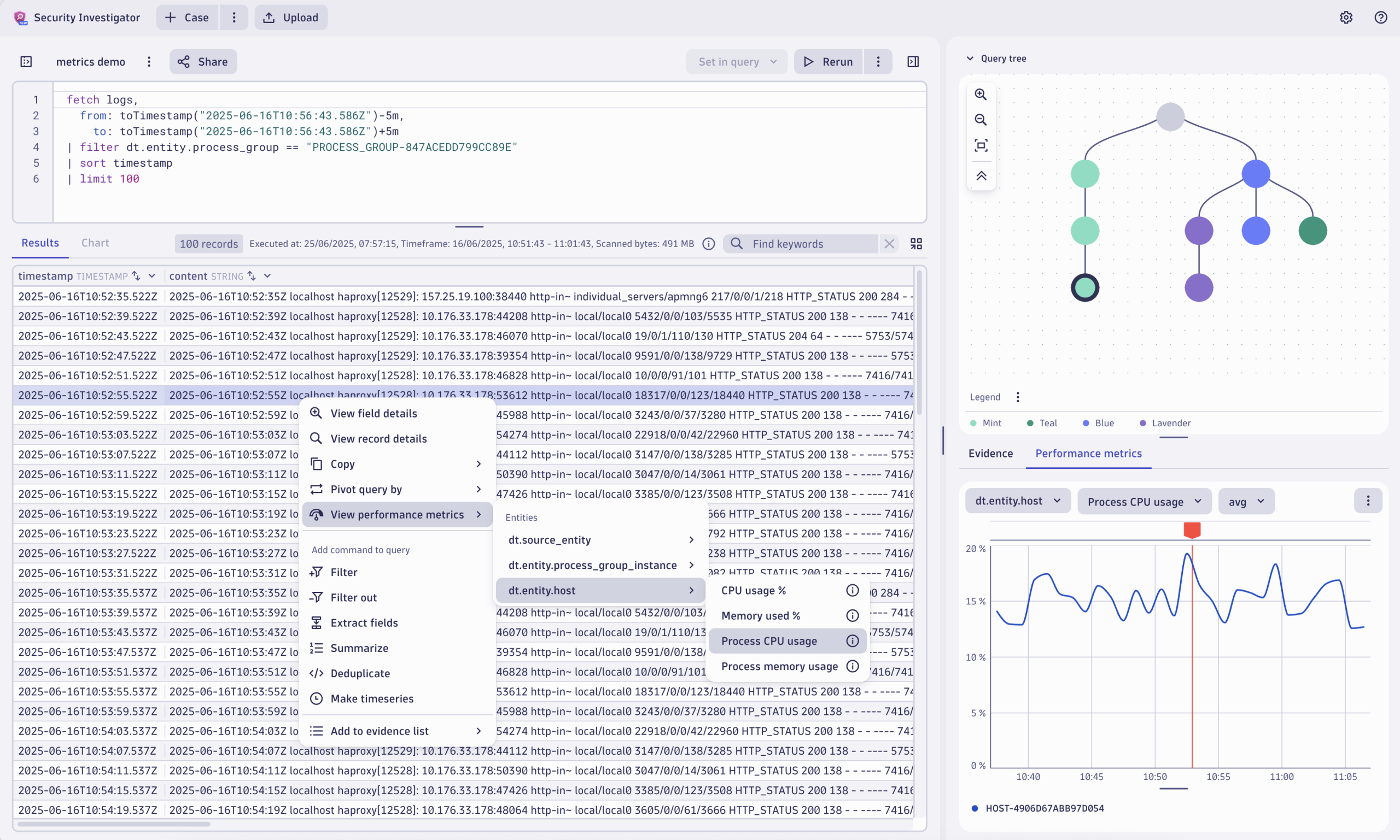Security Investigator dashboard in Dynatrace screenshot