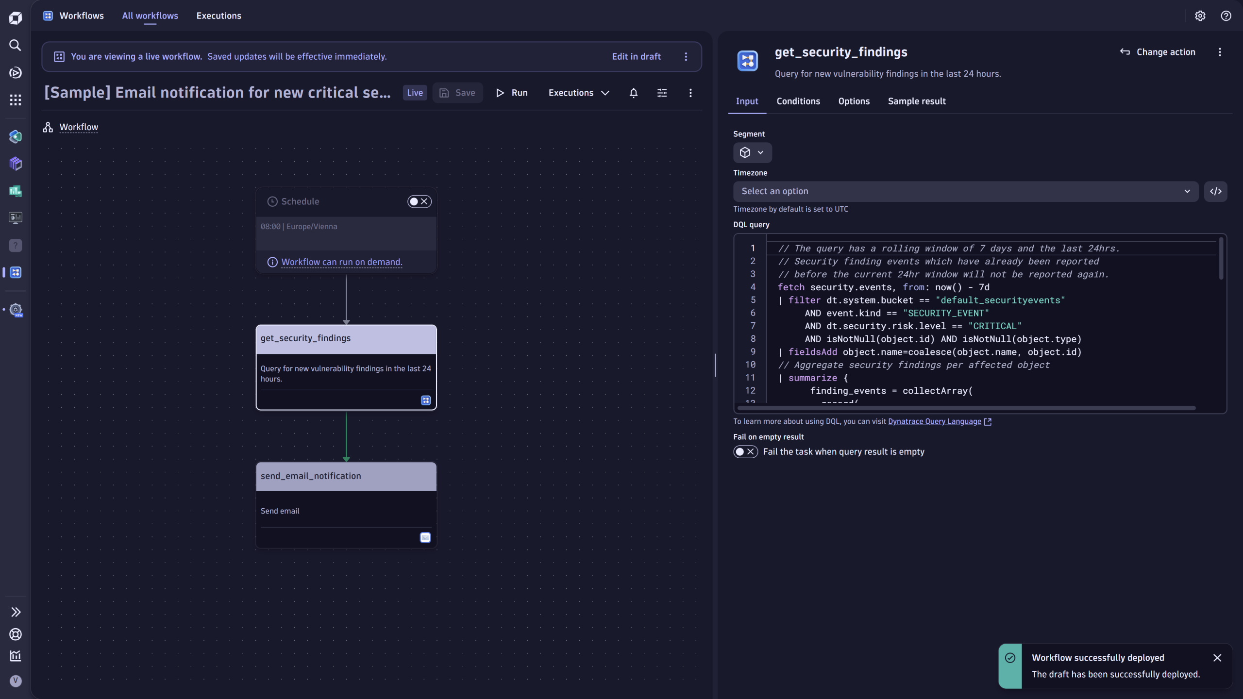 Sample email notification workflow