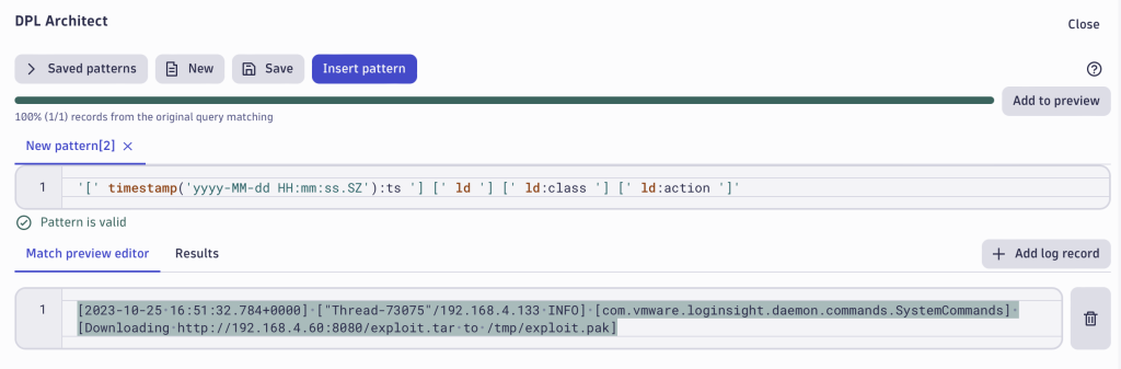 MVware Aria Operations for Logs DPL example