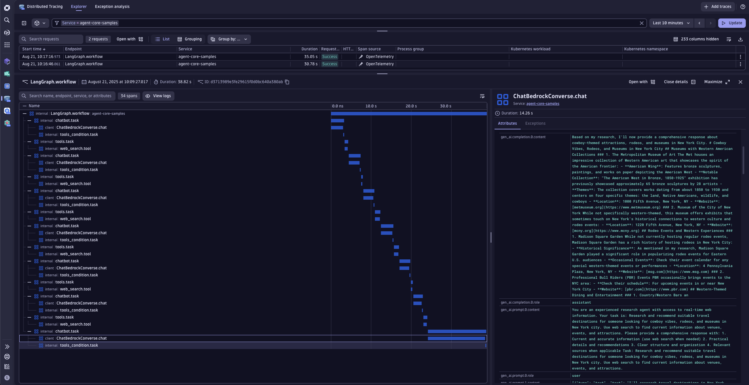 AgentCore end-to-end tracing for the multi-step autonomous agent workflow, available in our GitHub repository