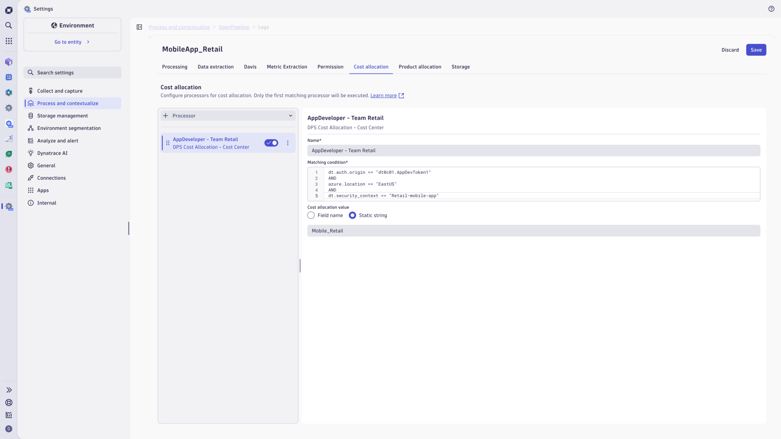 Figure 2. Set cost-related attributes as part of your central processing in OpenPipeline or reuse attributes from your source