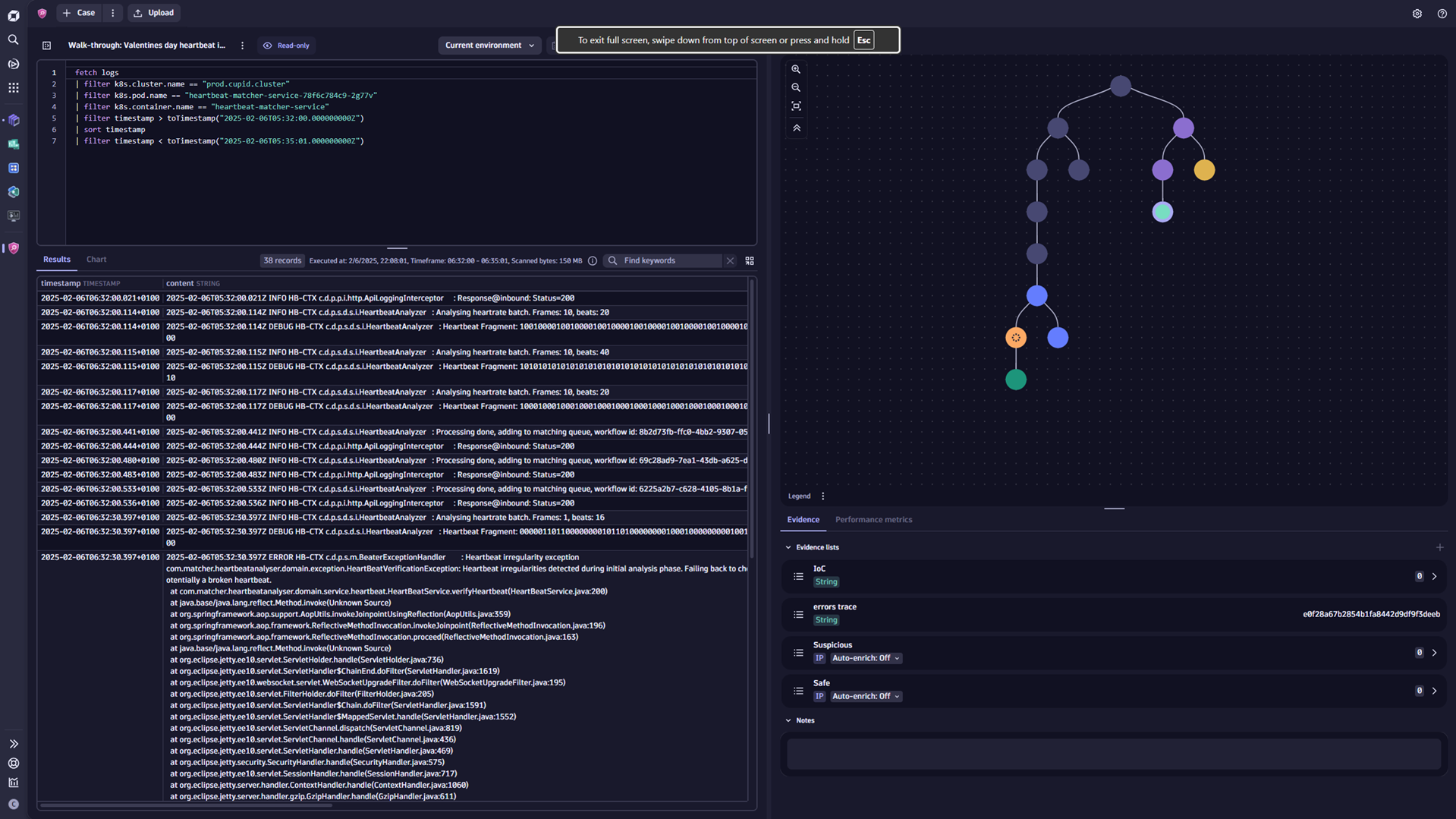 Figure 5. Compare different scenarios and follow evidence trails with the query tree in Investigations.