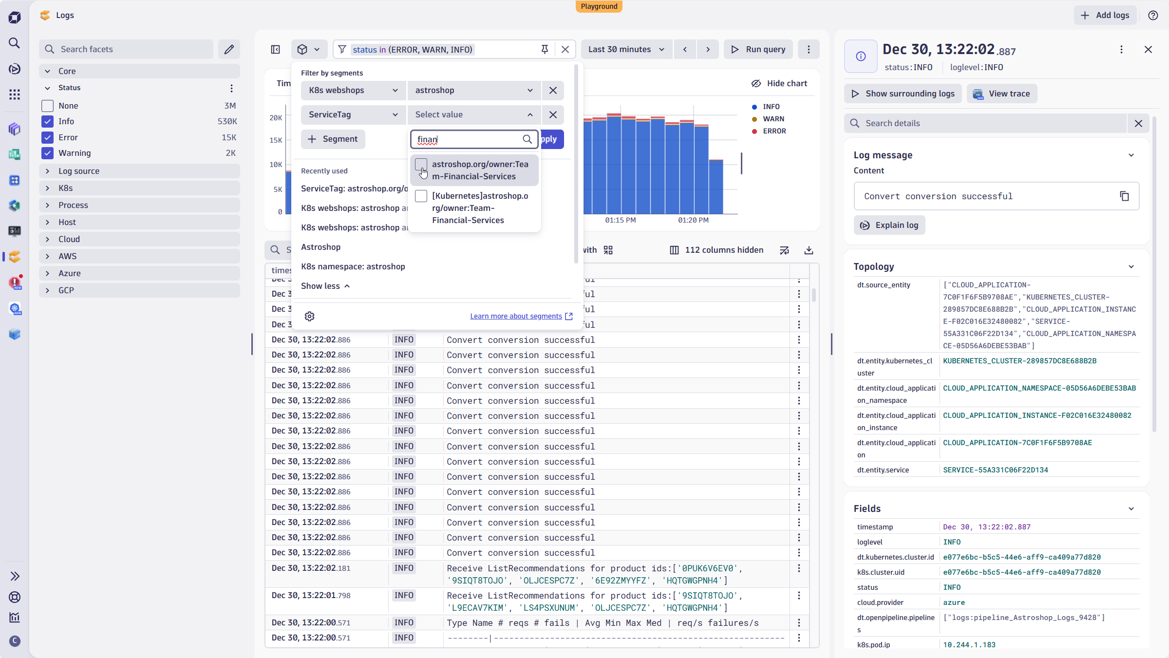Figure 3. Combine segments and facets to create a pre-filtered view
