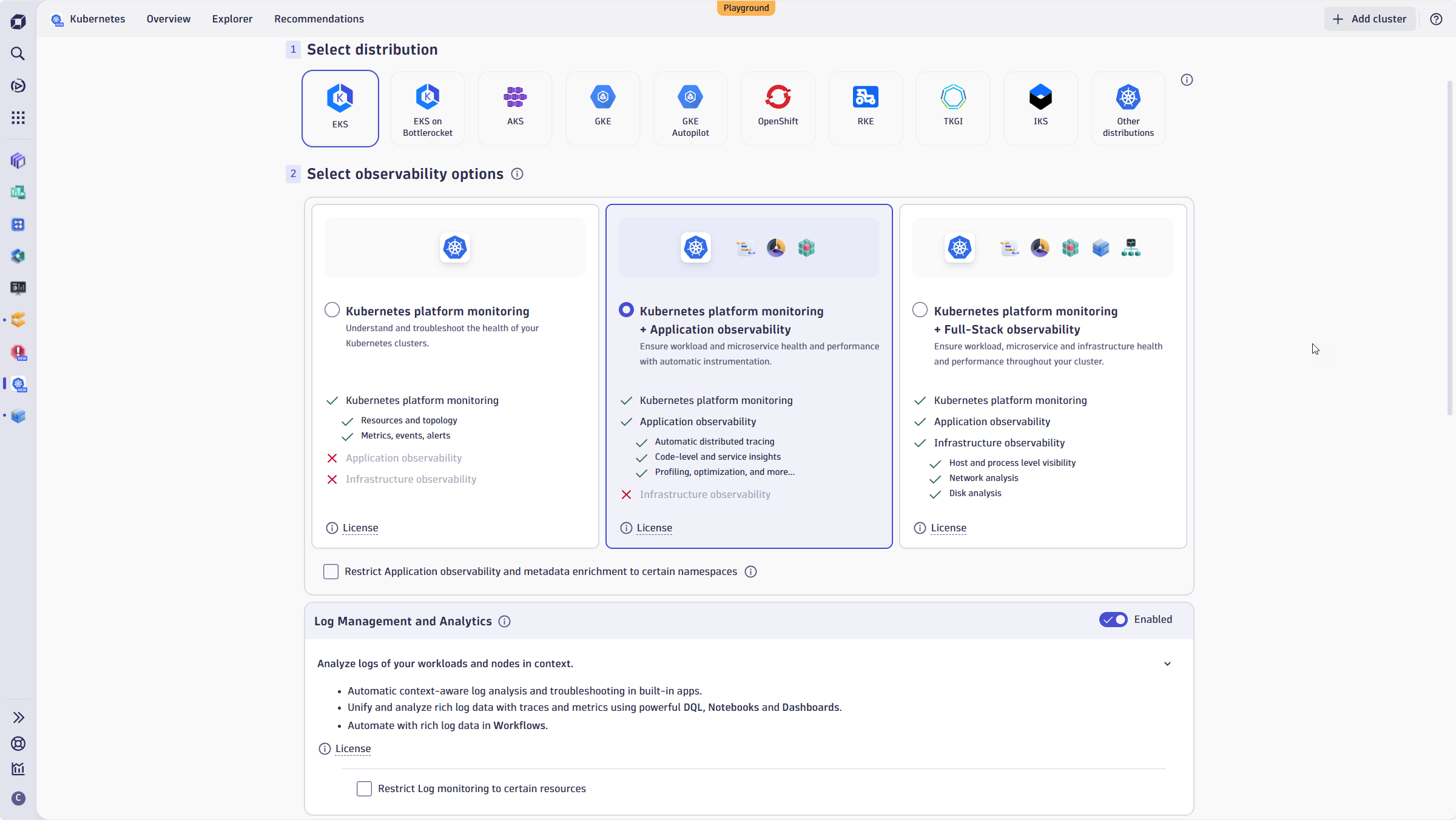 Figure 6. Onboarding your Kubernetes cluster and logs using the Log Onboarding Wizard.