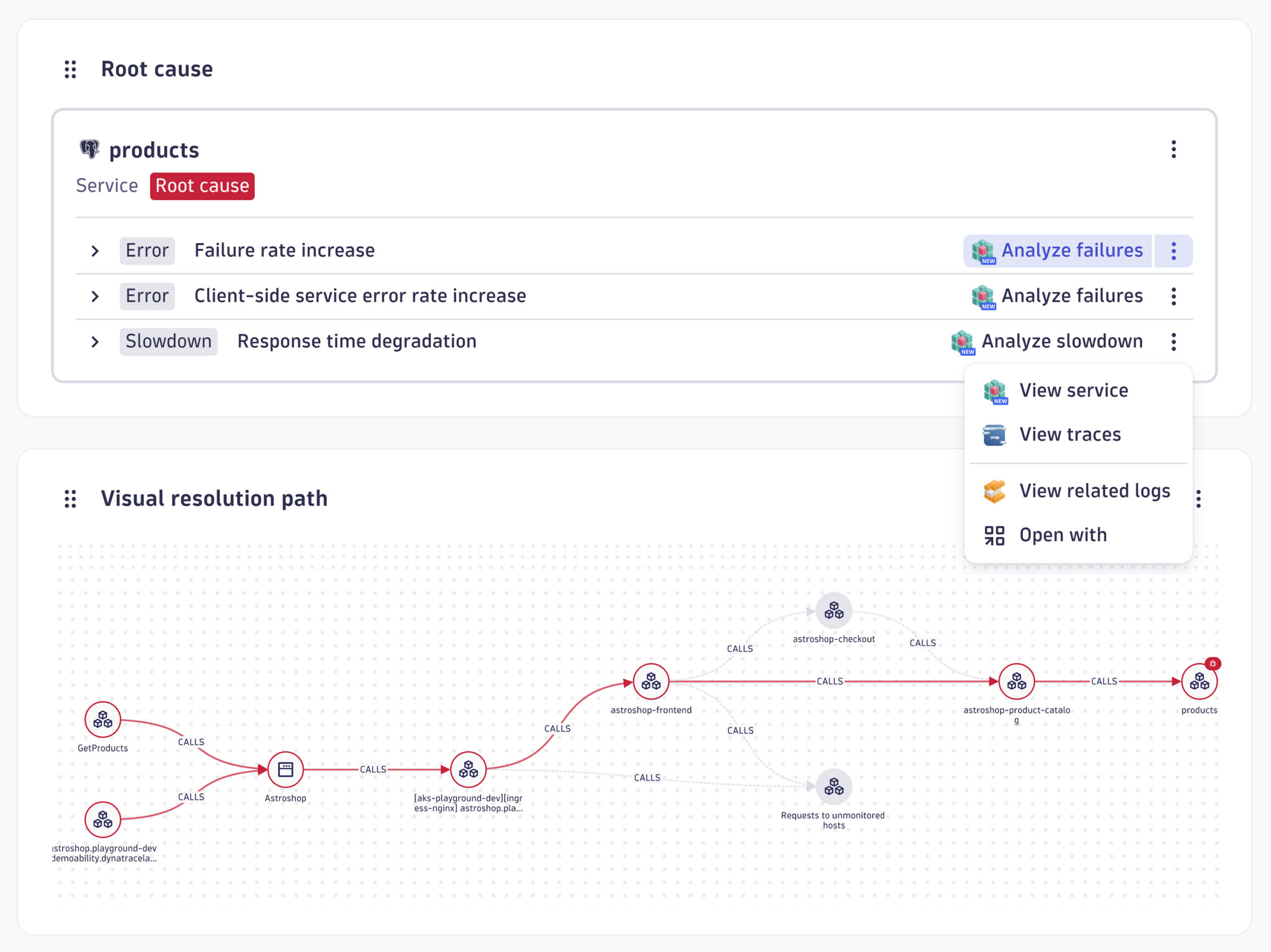 Figure 2. Opinionated drill-downs speed up problem resolution