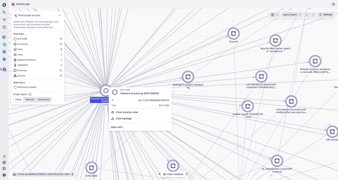 Figure 1. A Business Flow entity shown in the Smartscape on Grail view.