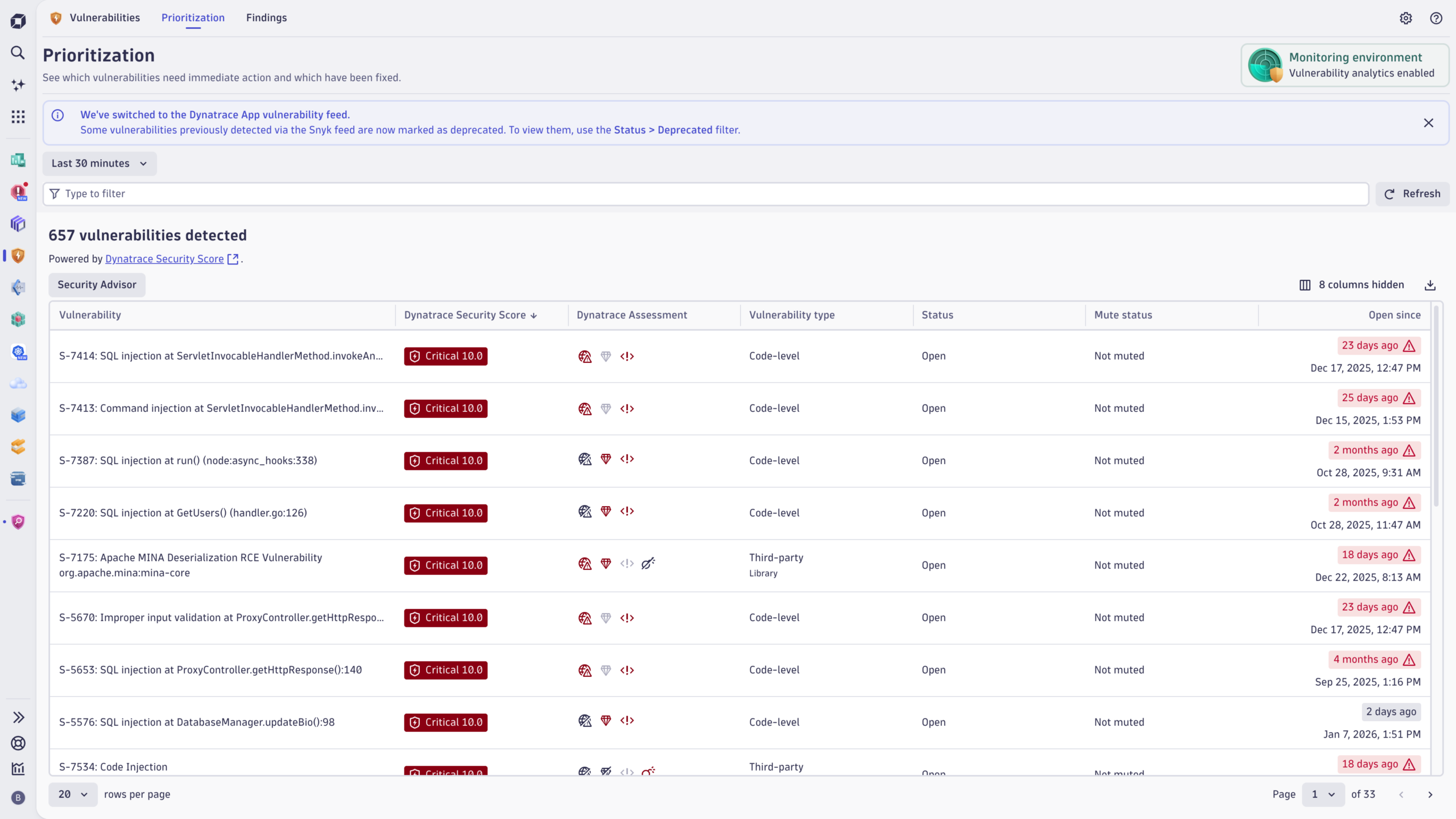 Figure 1. The vulnerabilities feed within the Vulnerabilities app
