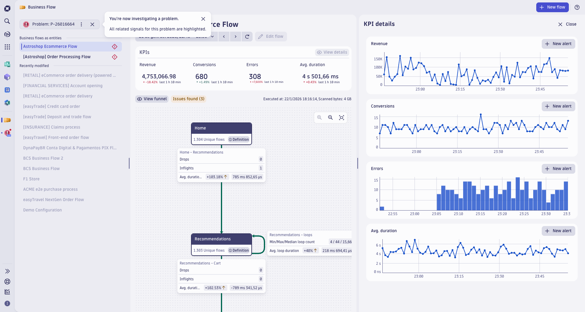 Figure 3. Problem investigation mode in Business Flow