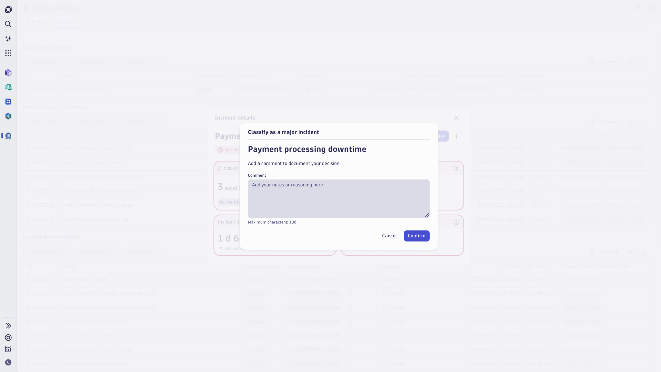 Figure 6. Classification step with the option to add context with a comment.