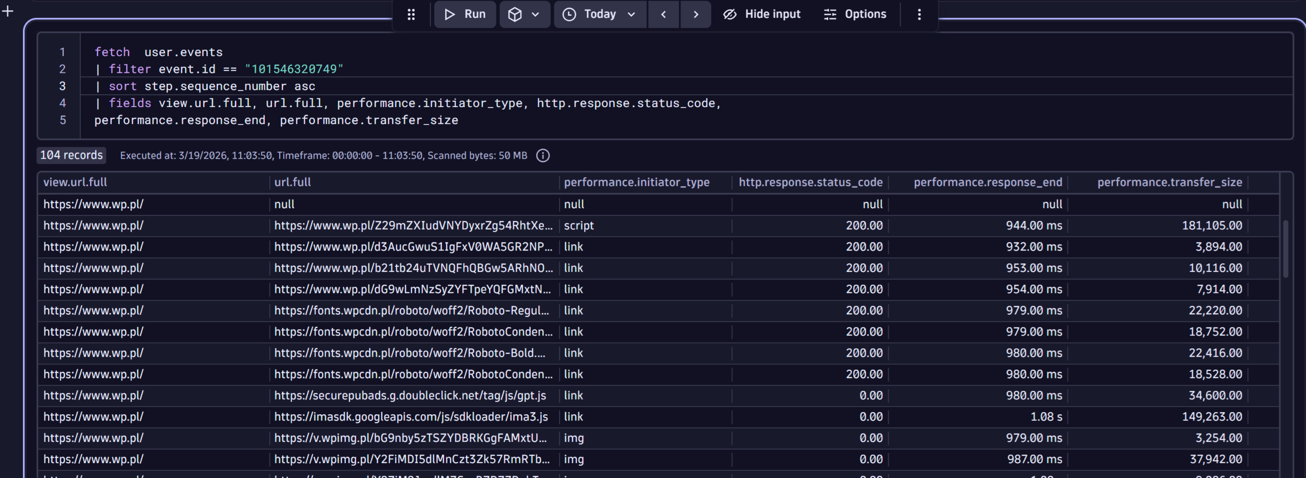 Figure 7. User events in Grail, created during Browser monitor execution