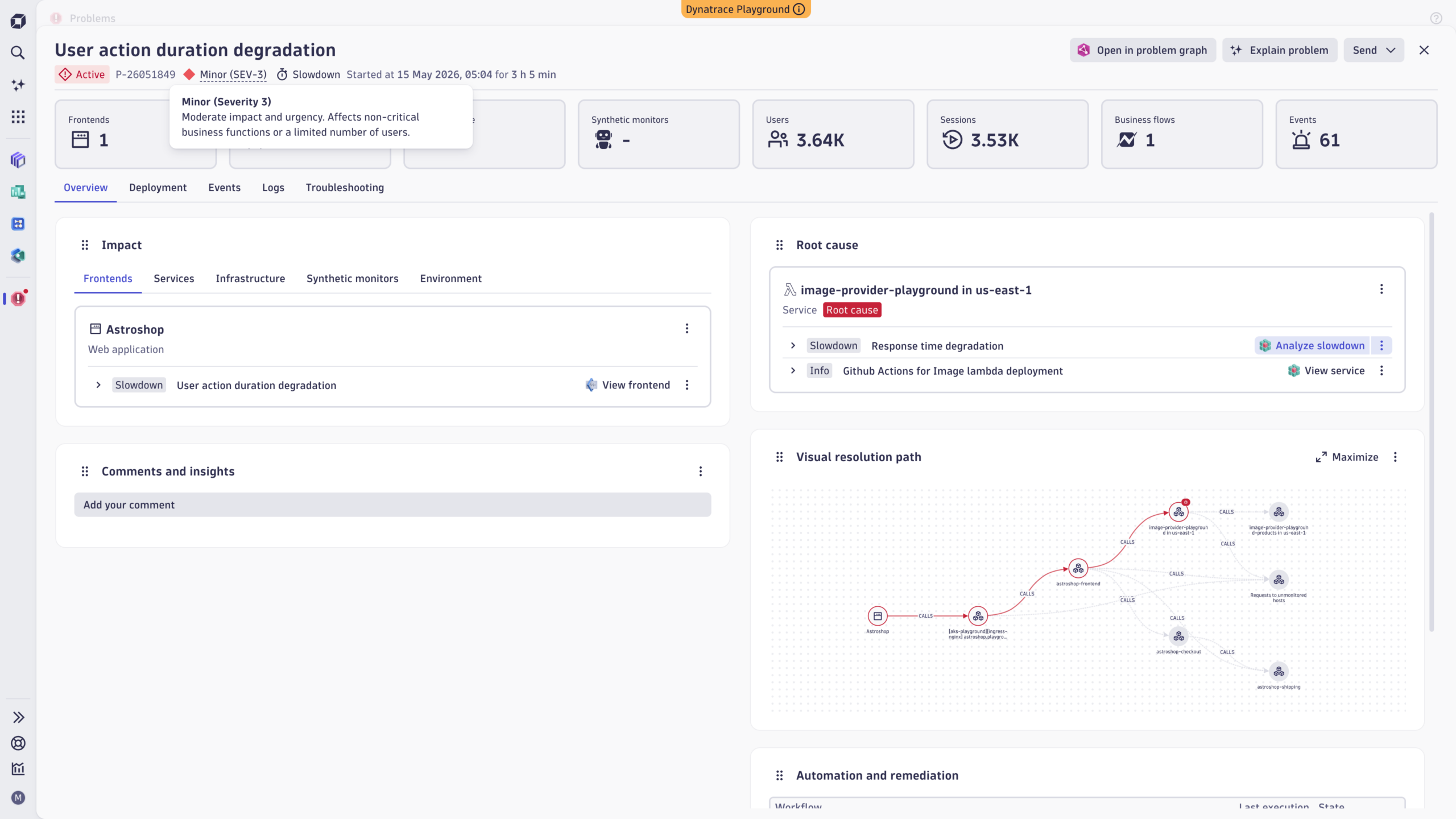 Event severity in the Problems app experience.