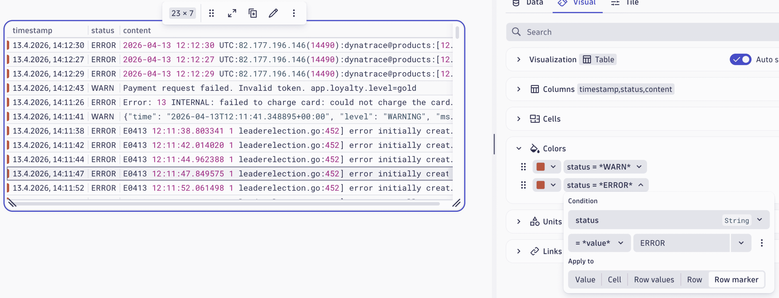 Highlight table rows with color markers in Dashboards and Notebooks