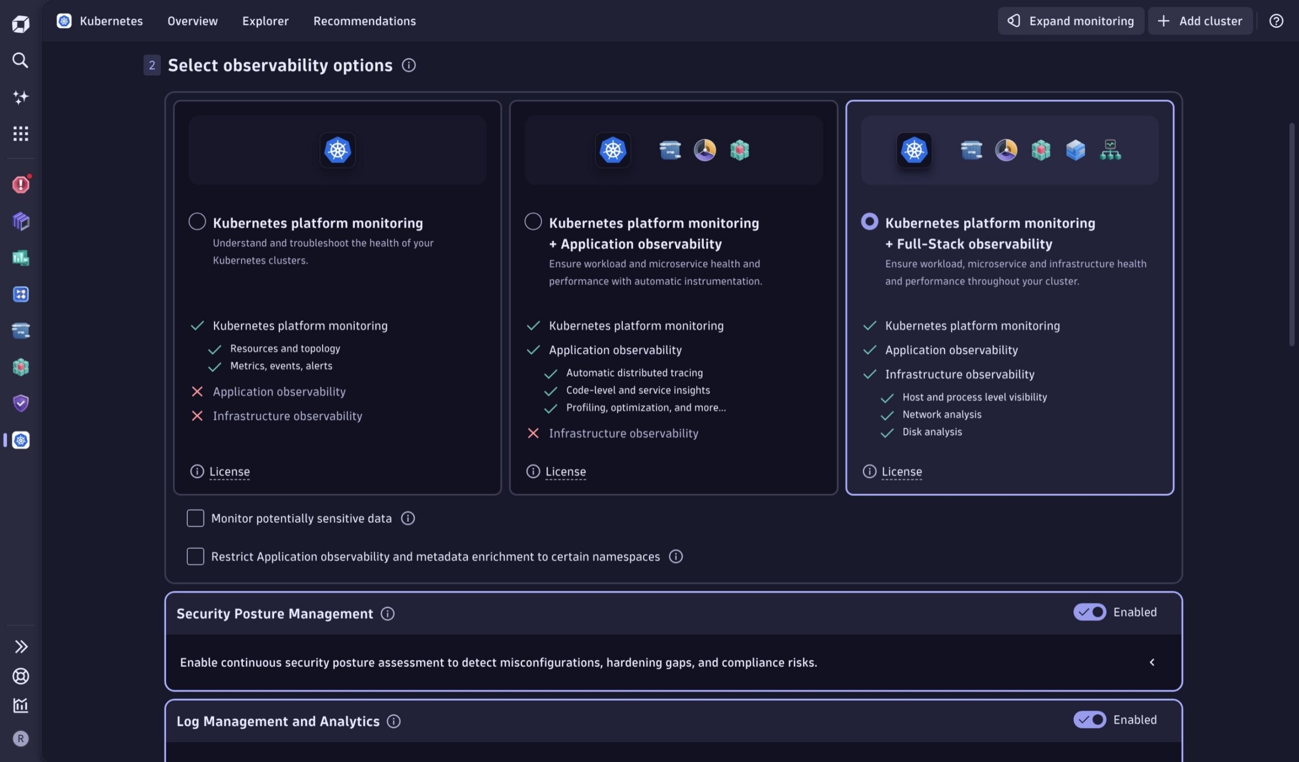 Kubernetes monitoring deployment page with integrated SPM. 
