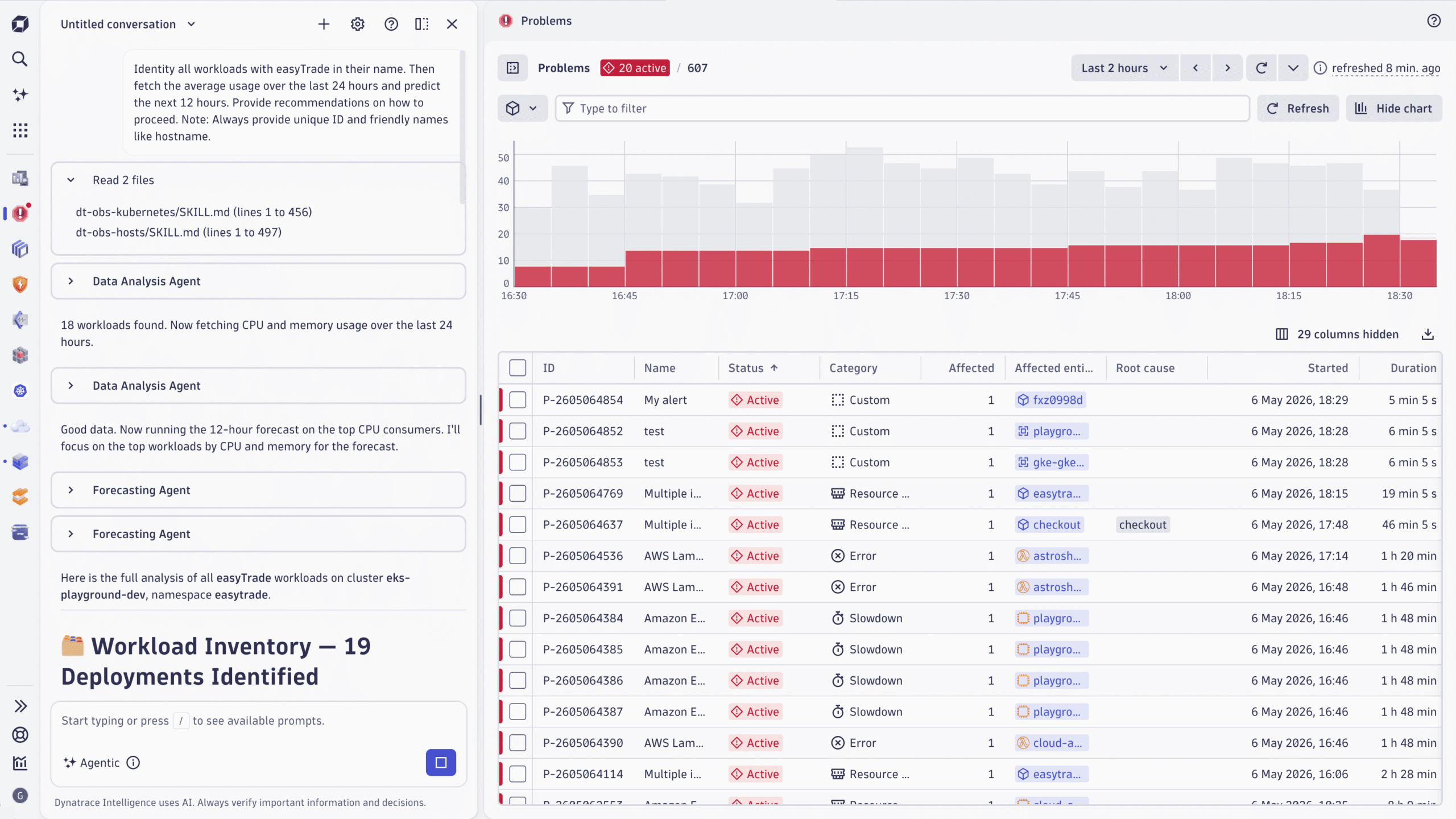 Figure 1. Dynatrace Assist now works side by side with your current view, with stronger reasoning, grounded reference skills, and more accurate natural-language-to-DQL generation.