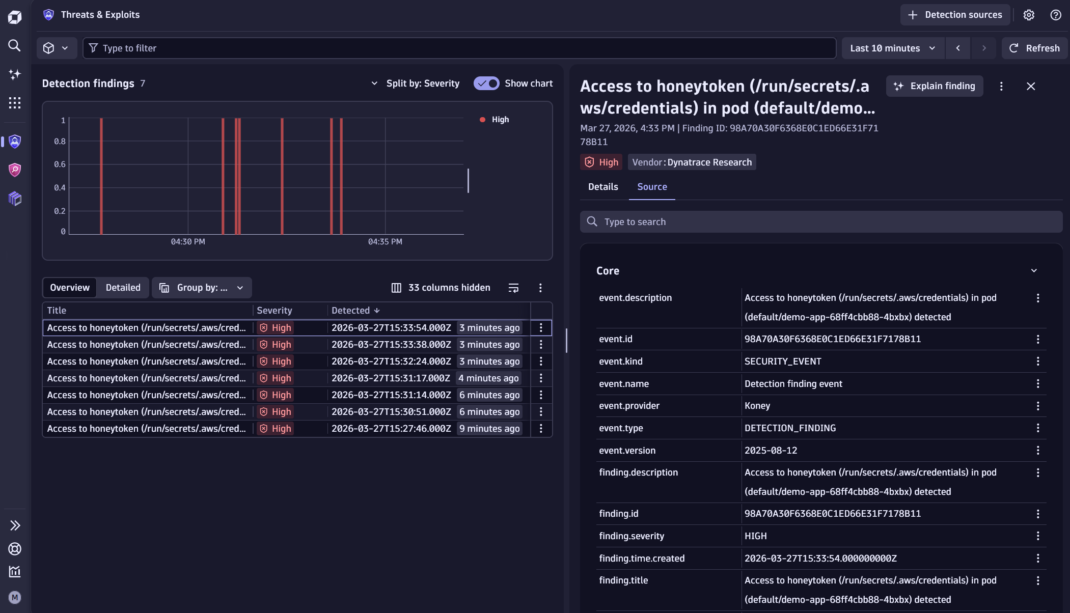 Koney alerts in the Threats & Exploits app 