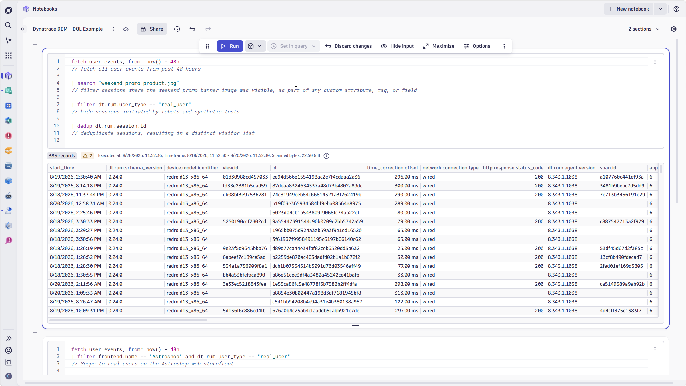 Figure 7 – DQL Code Example executed in Notebook