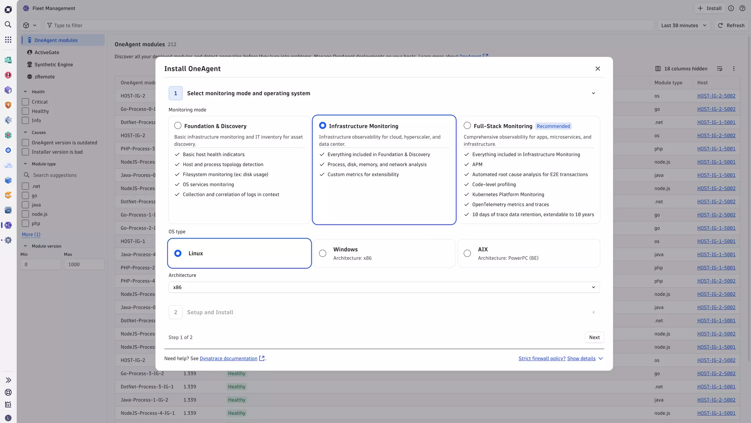 Figure 2: Download and install new OneAgent or ActiveGate instance.