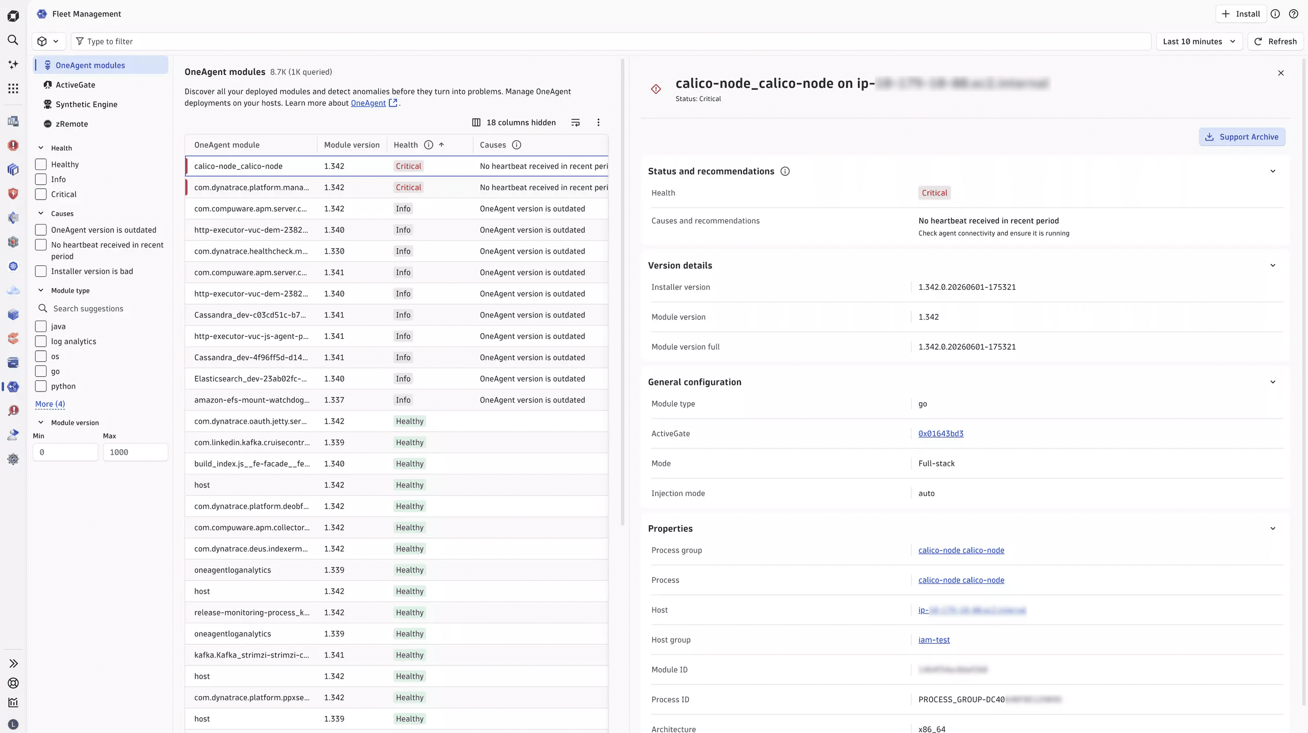 Figure 1: Understand deployment details and get a complete inventory of deployed OneAgent modules and ActiveGates.