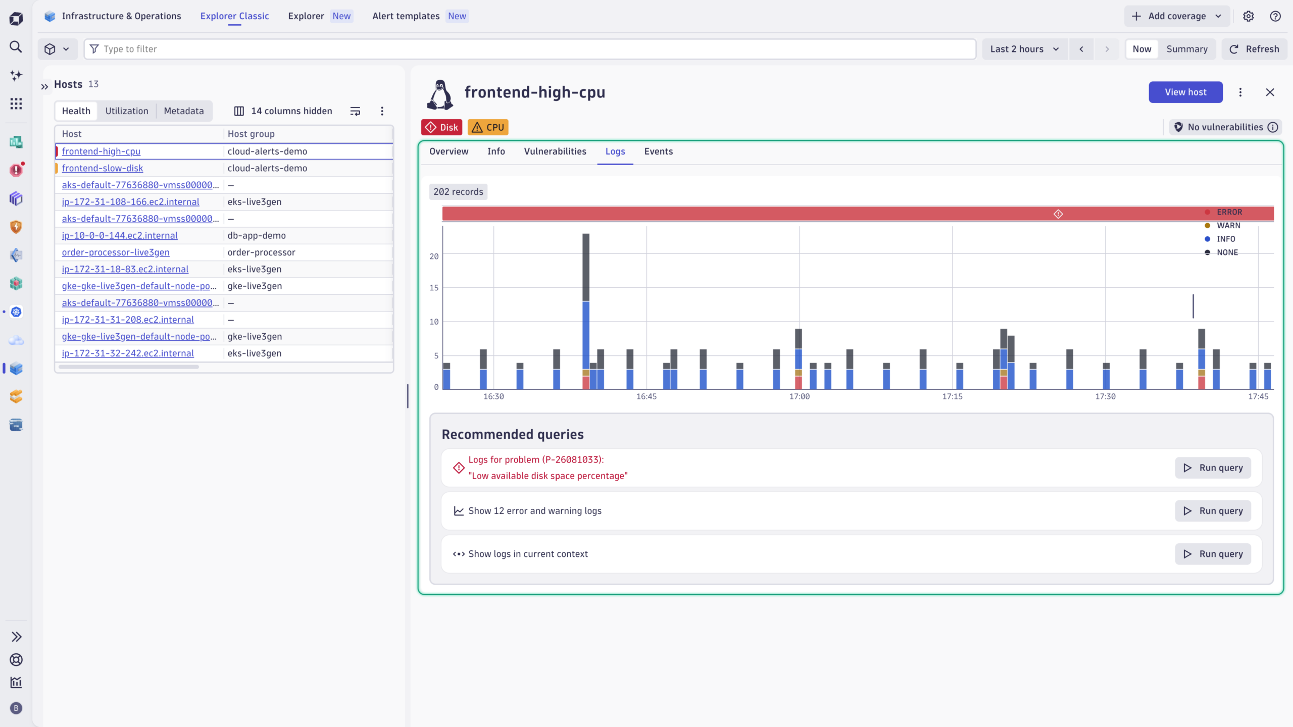 The navigation menu on an Infrastructure & Operations entity